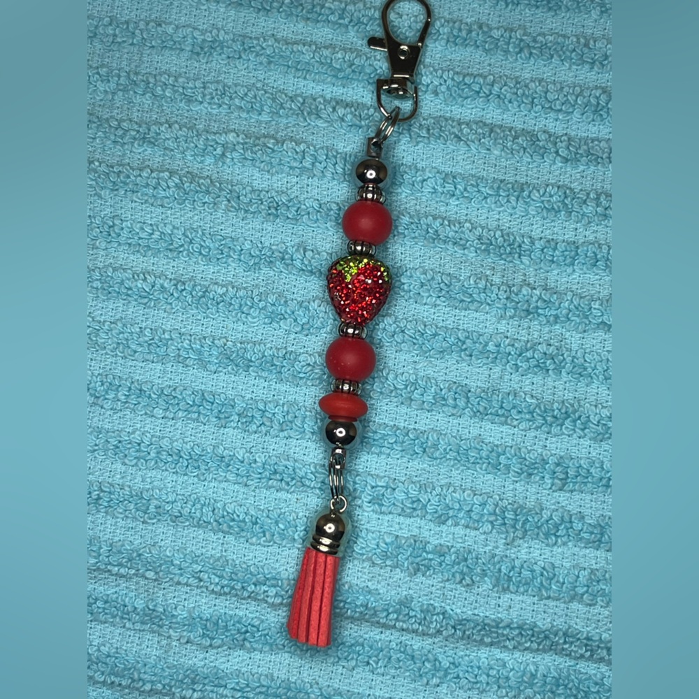 Elegant Red Beaded Keychain